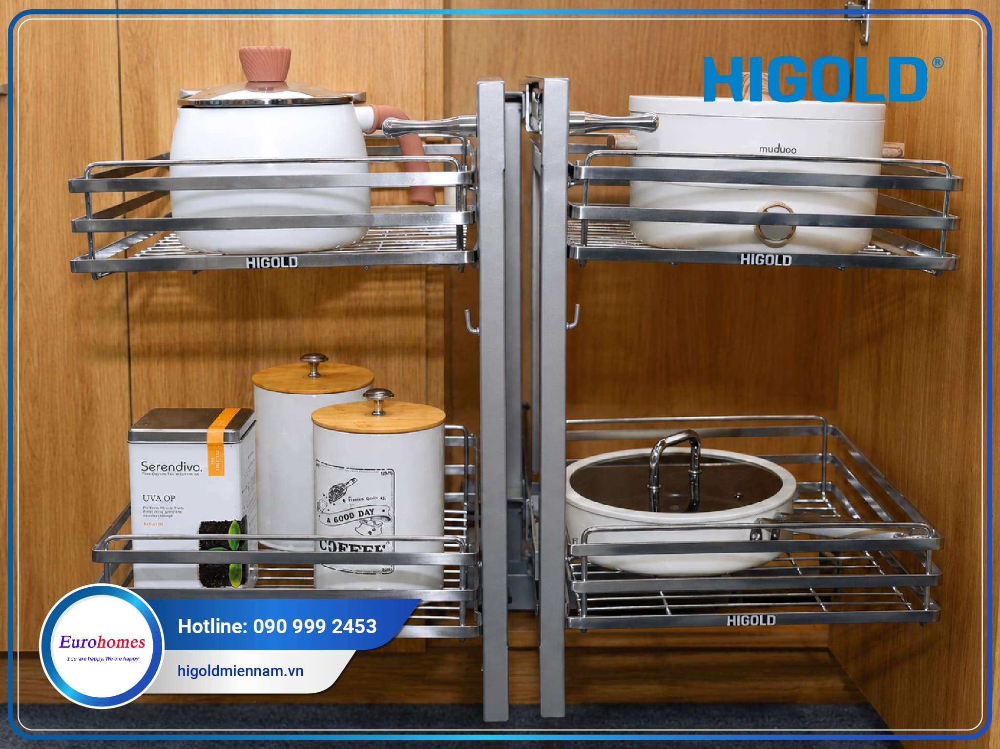 Kệ góc mở toàn phần, inox 304 - 900mm: 101034