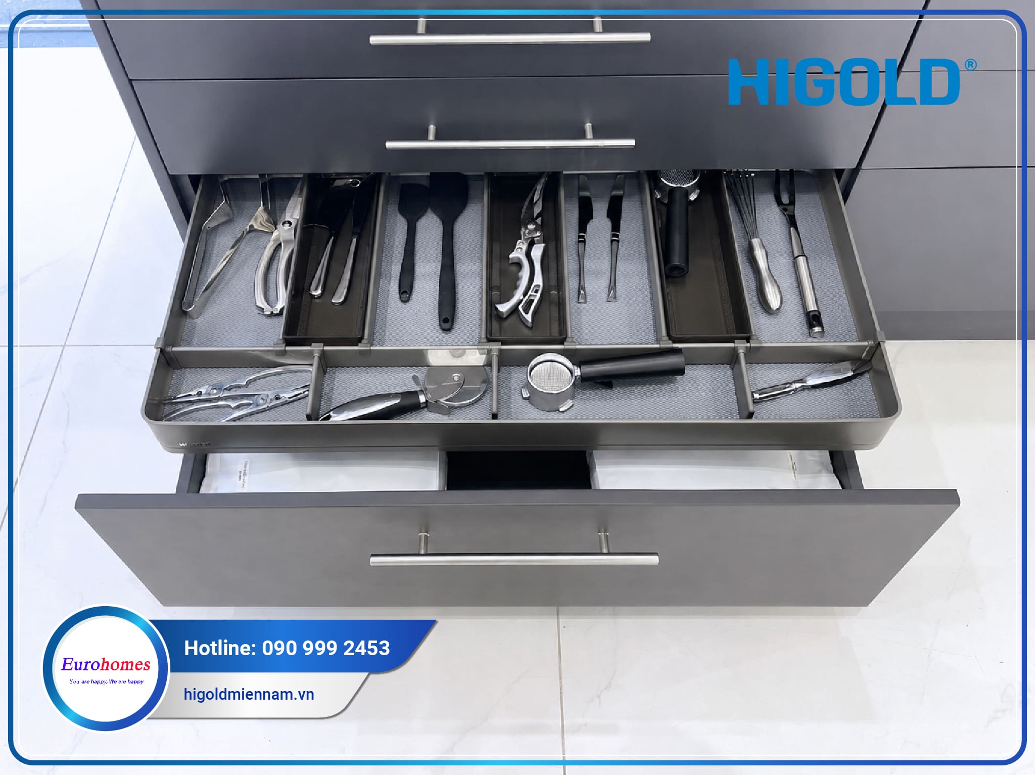 Khay chia ngăn kéo nhôm hàng không — 600mm: 301091